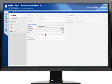 Pandell AP interface showing an invoice's details such as discount terms