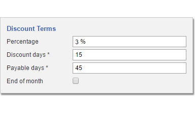 A section of Pandell AP software showing terms of a vendor early payment discount