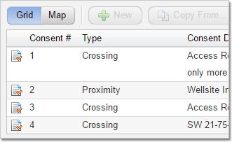 Zoomed in section of the dashboard showing consent agreements categorized by type