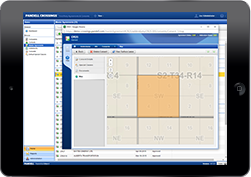 Pandell Crossings dashboard showing agreements on a map while viewed on a tablet