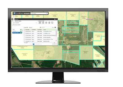 Pandell GIS software interface showing data overlayed on an Esri ArcGIS map