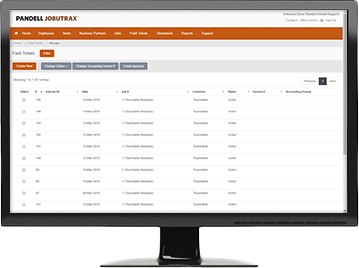 Jobutrax’s interface which lists tickets submitted for invoicing and their current statuses
