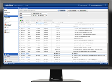 Pandell JV cloud software showing compiled lists of financial and accounting data