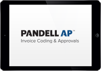 A tablet displaying the Pandell AP logo which signifies the software's seamless integration with Pandell JV