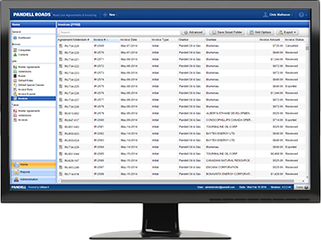 Pandell Roads cloud software showing a grid list of road use invoices