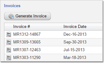 Zoomed in section of Pandell Roads displaying a list of auto generated invoices