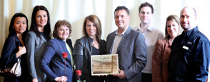 Pandell's award representatives and special guests shown left to right: Kelly Tam (graduating SAIT Student), Jessica Laybourne (BlackPearl Resources Inc.), Charlene Misurelli (Land Administrator), Karen Beagle (Pandell), Greg Chudiak (Pandell), Geoff Roy (Pandell), Lee-Ann Armstrong (LA Resources), Terry Wray (Pandell)