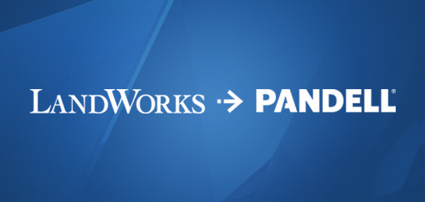 Landworks logo pointing towards the Pandell logo
