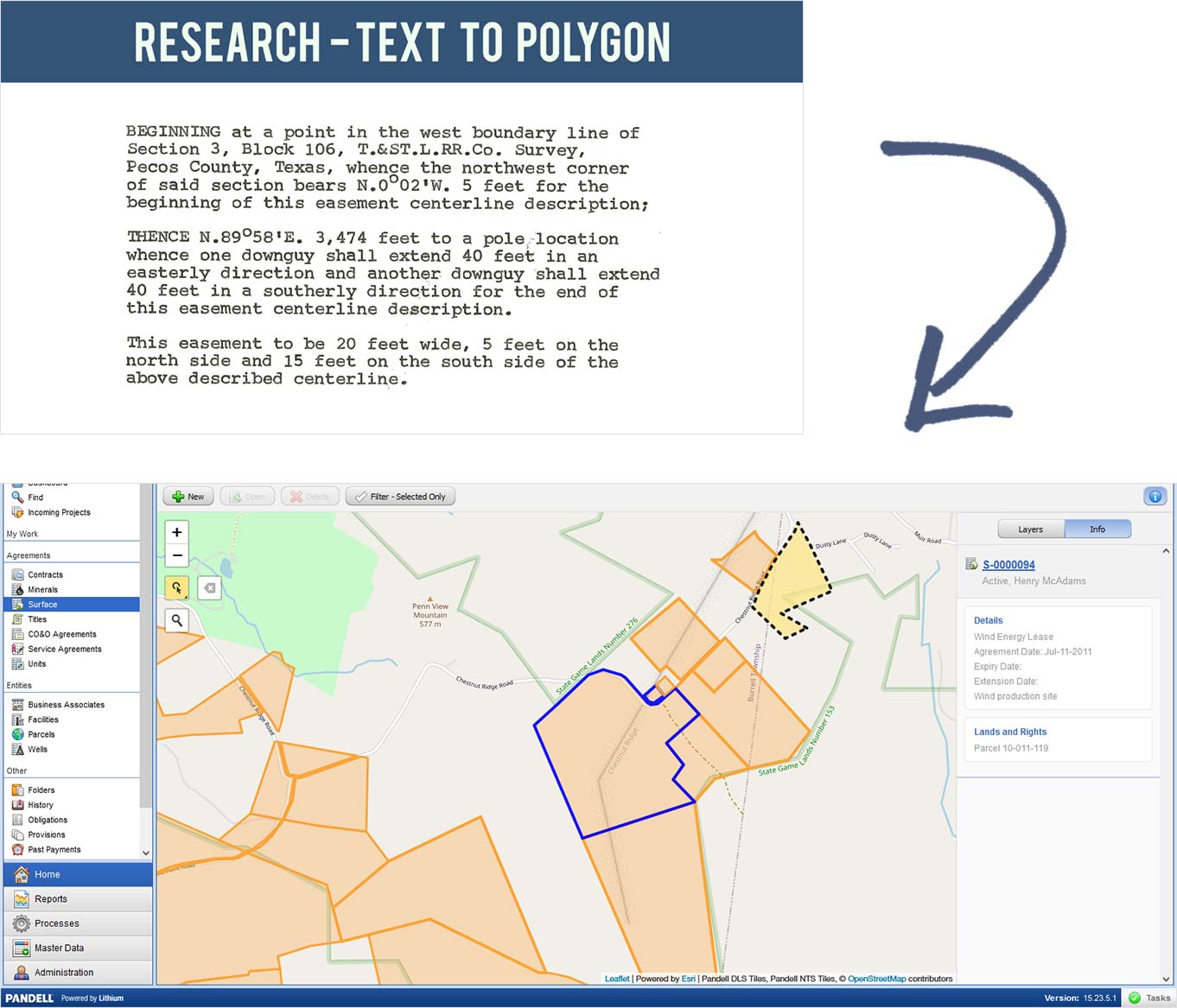 Automatic generation of GIS polygons from text descriptions.